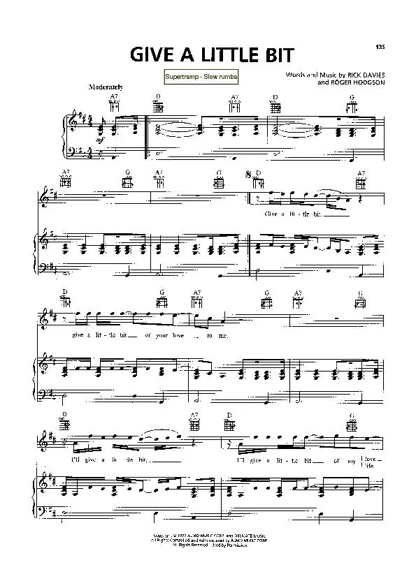 télécharger la partition d'accordéon Give a little bit (Interprètes : Supertramp) (Slow rumba) au format PDF
