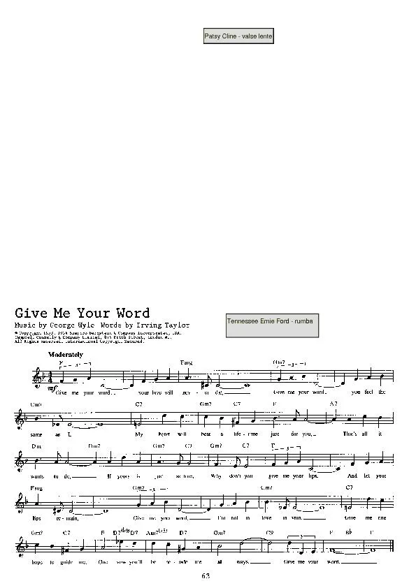 télécharger la partition d'accordéon Give me your word (Chant : Tennessee Ernie Ford) (Rumba) au format PDF
