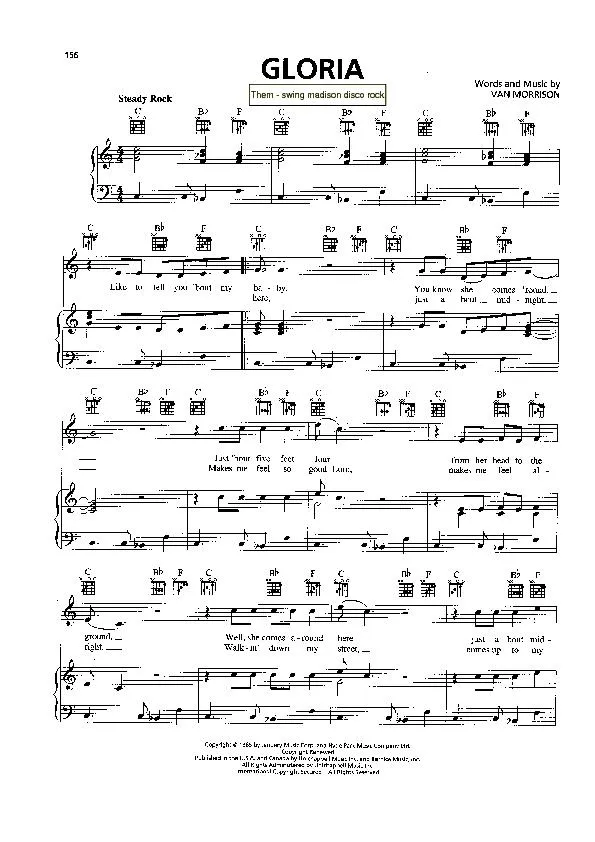 télécharger la partition d'accordéon Gloria (Interprètes : Them) (Swing Madison) (Disco Rock) au format PDF