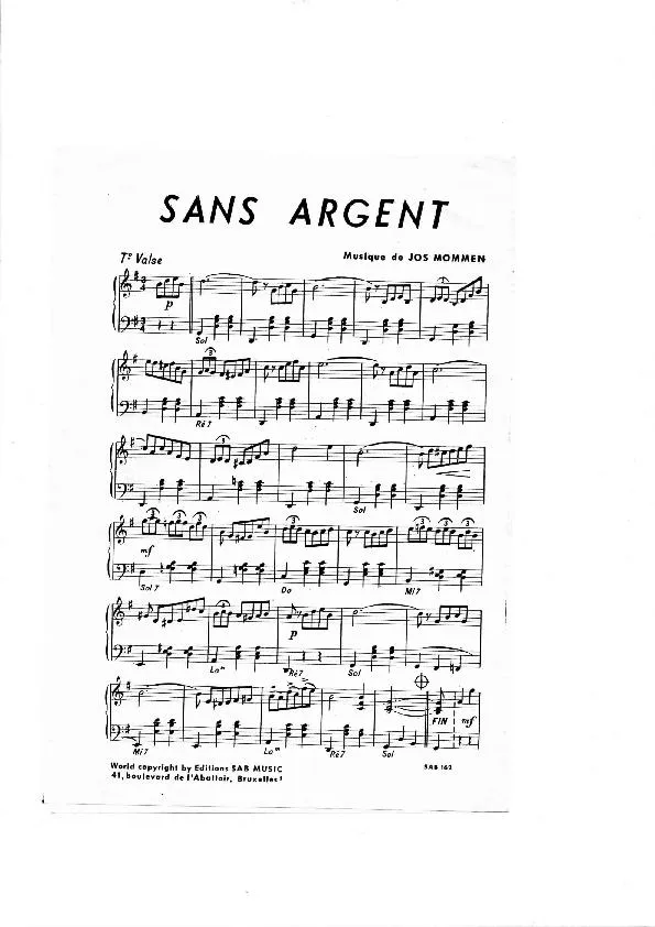 télécharger la partition d'accordéon Sans argent (Valse) au format PDF