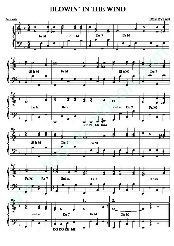 télécharger la partition d'accordéon Blowin' In The Wind au format PDF