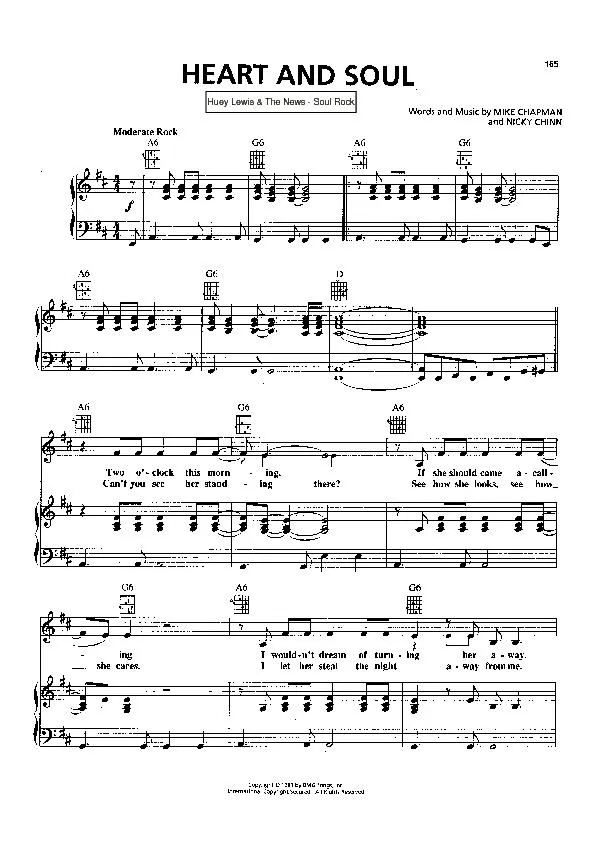 télécharger la partition d'accordéon Heart and soul (Interprètes : Huey Lewis & The News) (Soul Rock) au format PDF