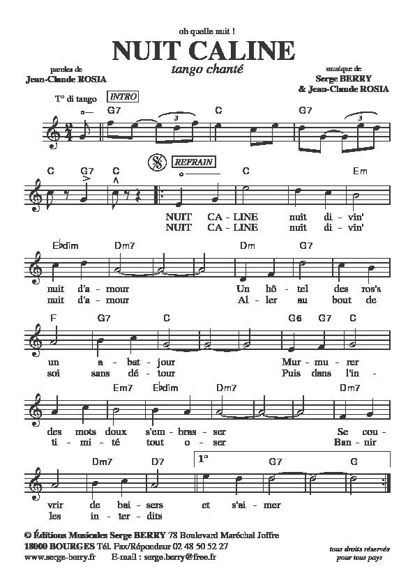 télécharger la partition d'accordéon Nuit câline (Tango Chanté) au format PDF