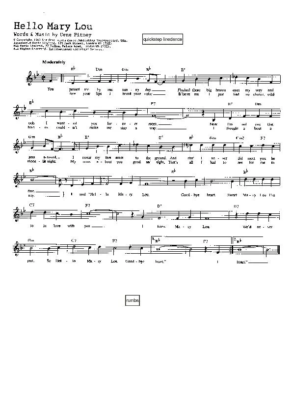 télécharger la partition d'accordéon Hello Mary Lou (Quickstep Linedance) au format PDF