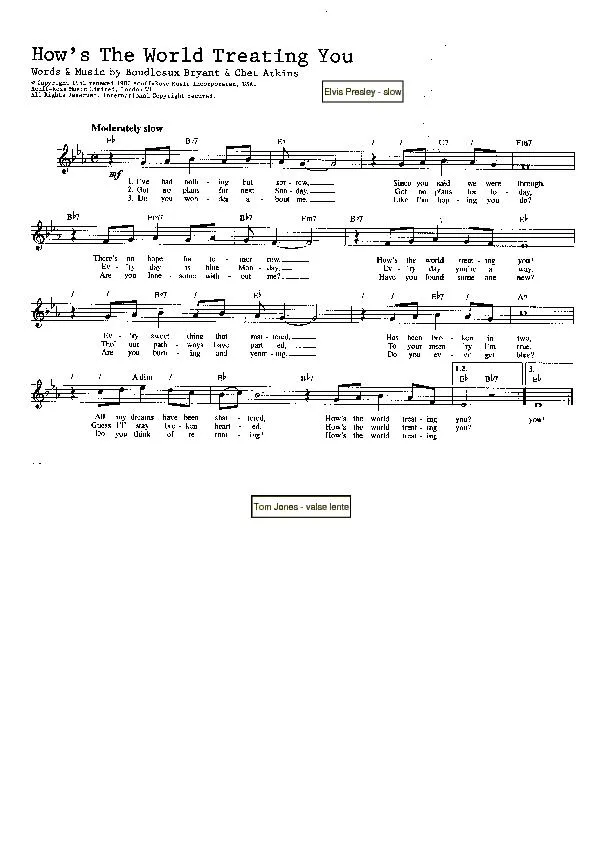 télécharger la partition d'accordéon How's the world treating you (Chant : Elvis Presley) (Slow) au format PDF