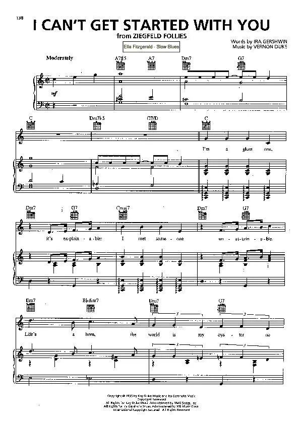 télécharger la partition d'accordéon I can't get started with you (Du Film : Ziegfeld Follies) (Chant : Ella Fitzgerald) (Slow blues) au format PDF