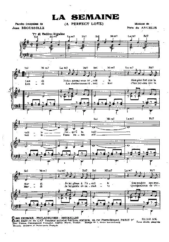 télécharger la partition d'accordéon La semaine (A perfect love) (Boléro Biguine) au format PDF