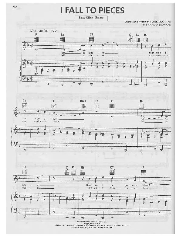 télécharger la partition d'accordéon I fall to pieces (Chant : Patsy Cline) (Boléro) au format PDF