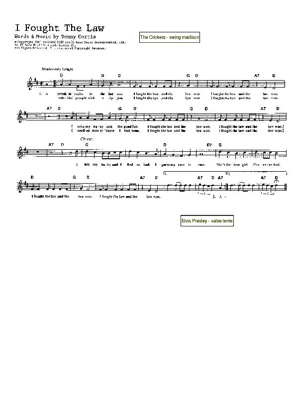 télécharger la partition d'accordéon I fought the law (Interprètes : The Crickets) (Swing Madison) au format PDF