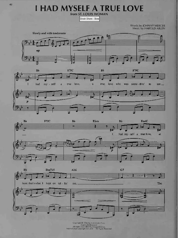 télécharger la partition d'accordéon I had myself a true love (Du Film : St Louis Woman) (Chant : Dinah Shore) (Slow) au format PDF