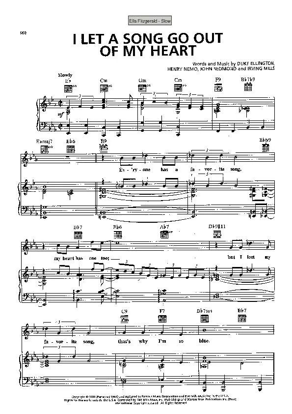télécharger la partition d'accordéon I let a song go out of my heart (Chant : Ella Fitzgerald) (Slow) au format PDF