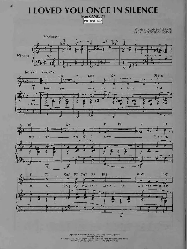 télécharger la partition d'accordéon I loved you once in silence (Du Film : Camelot) (Chant : Mel Tormé) (Slow) au format PDF