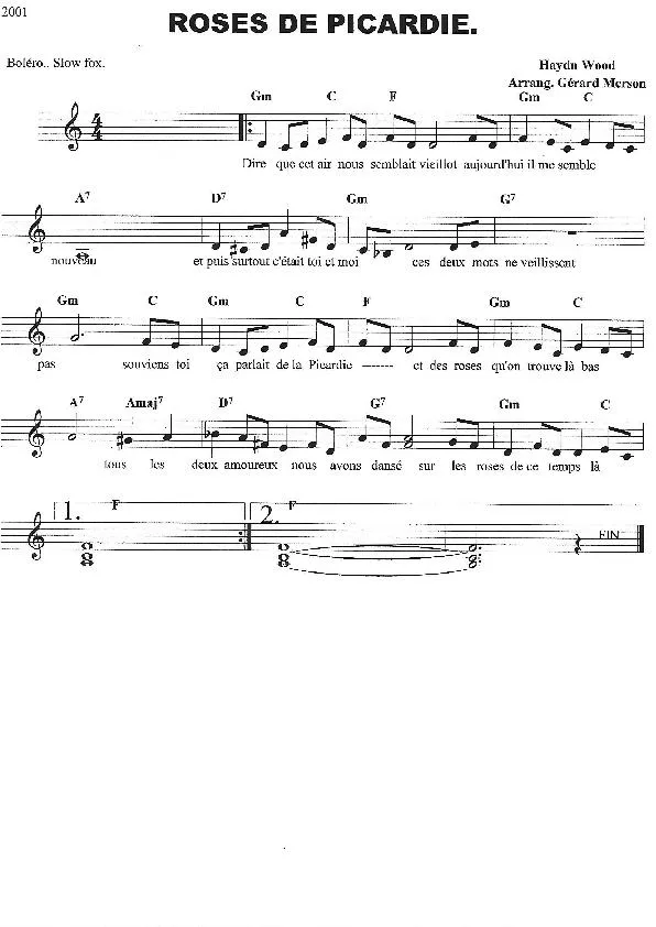 télécharger la partition d'accordéon Roses de Picardie (Arrangement : Gérard Merson) au format PDF