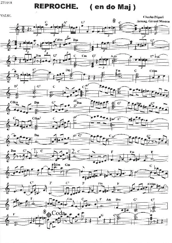 télécharger la partition d'accordéon Reproche (Arrangement : Gérard Merson) (Valse) au format PDF