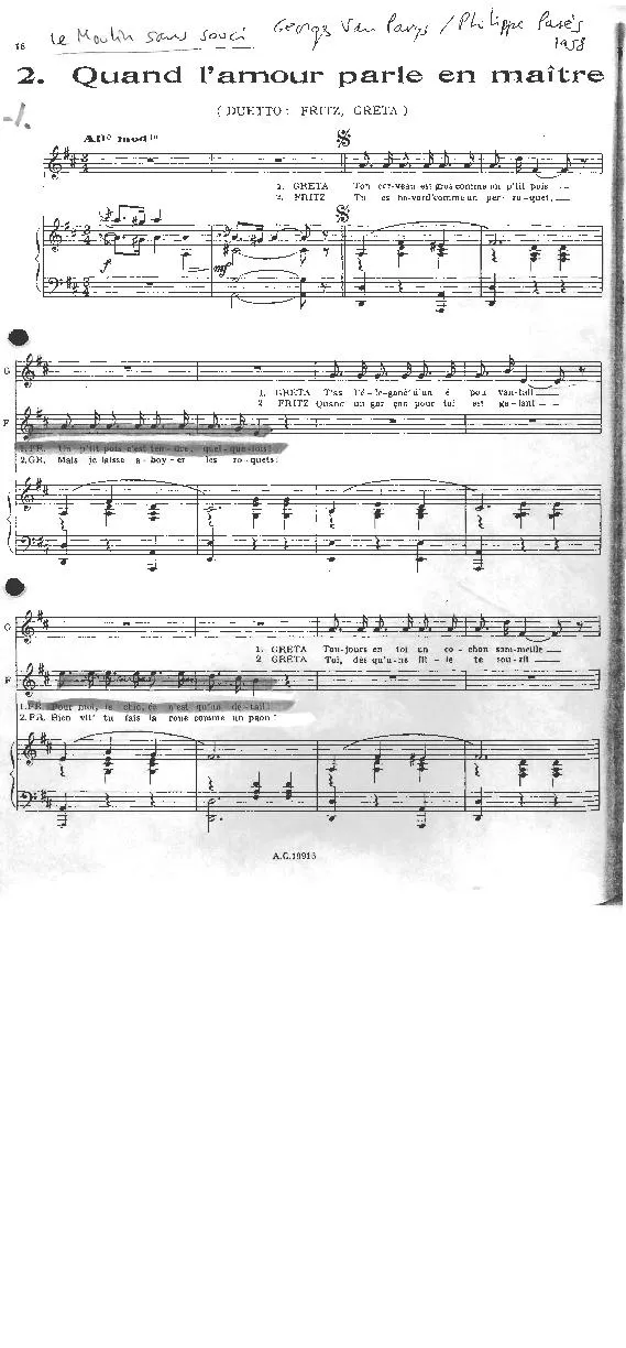 télécharger la partition d'accordéon Quand l'amour parle en maître (Duo : Fritz / Greta) (De l'Opérette : Le moulin sans souci) (Pour Piano) au format PDF