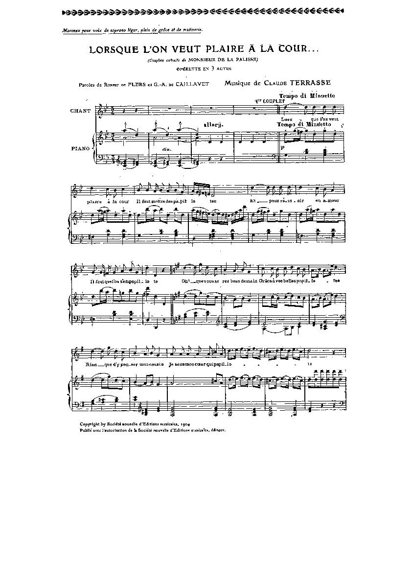 télécharger la partition d'accordéon Lorsque l'on veut plaire à la cour (Couplets extraits de Monsieur de la Palisse) (Pour Piano) au format PDF