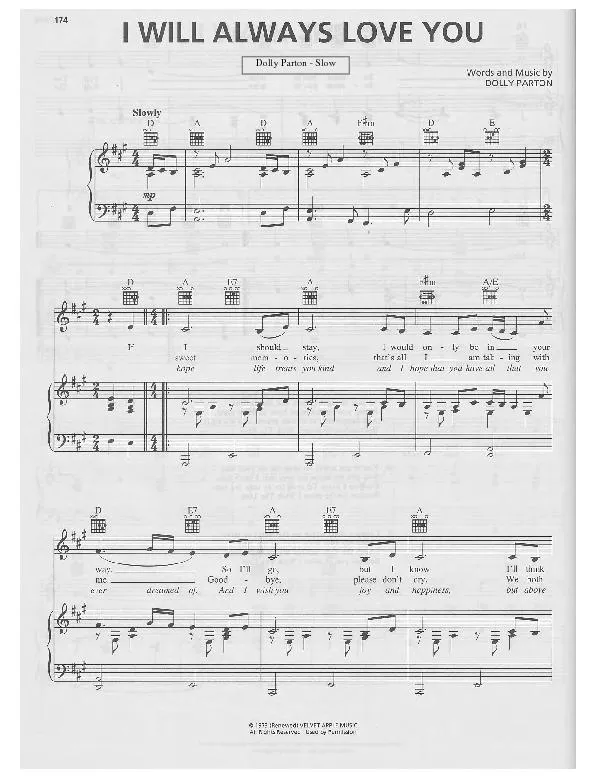 télécharger la partition d'accordéon I will always love you (Chant : Dolly Parton / Whitney Houston) (Slow) au format PDF