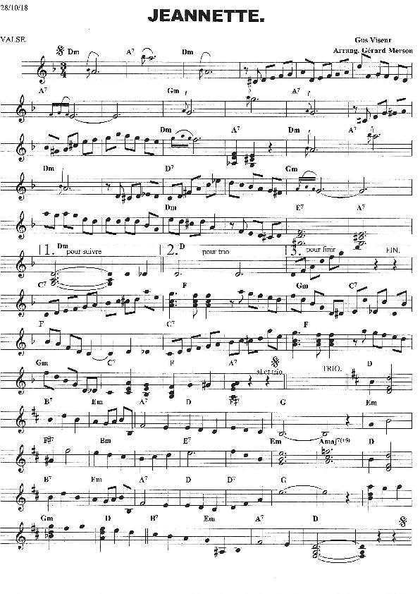 télécharger la partition d'accordéon Jeannette (Arrangement : Gérard Merson) (Valse) au format PDF