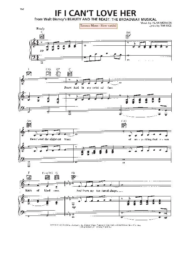 télécharger la partition d'accordéon If I can't love her (Du Film : Beauty and the beast) (Chant : Terence Mann) (Slow Variété) au format PDF