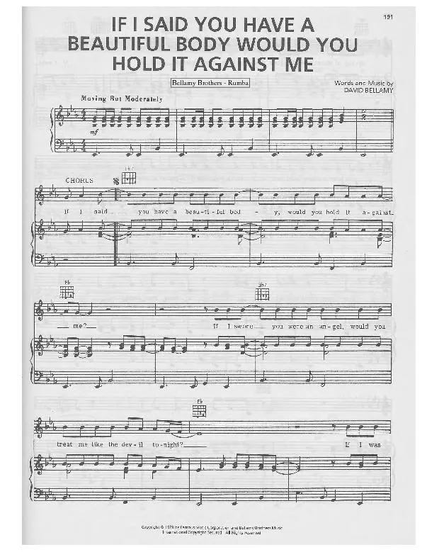 télécharger la partition d'accordéon If I said you have a beautiful body would you hold it against me (Inteprètes : The Bellamy Brothers) (Rumba) au format PDF