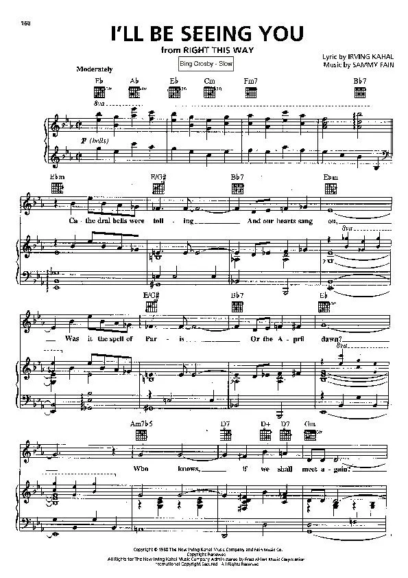 télécharger la partition d'accordéon I'll be seeing you (Du Film : Right this way) (Chant : Bing Crosby) (Slow) au format PDF