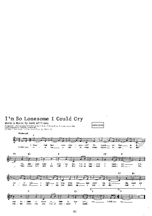 télécharger la partition d'accordéon I'm so lonesome I could cry (Valse lente) au format PDF