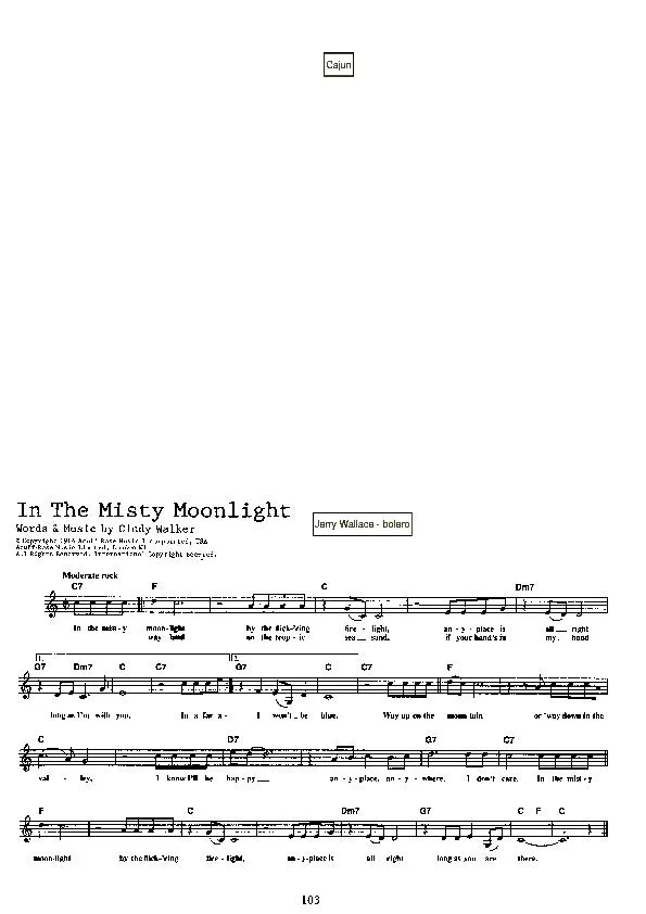 télécharger la partition d'accordéon In the misty moonlight (Chant : Jerry Wallace) (Boléro) au format PDF