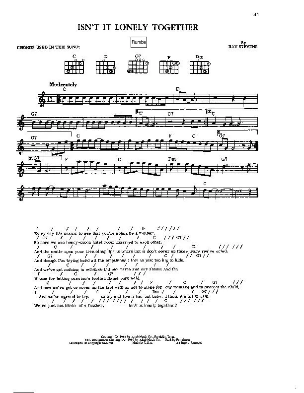télécharger la partition d'accordéon Isn't it lonely together (Rumba) au format PDF