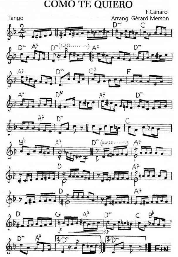 télécharger la partition d'accordéon Como te quiero (Arrangement : Gérard Merson) (Tango) au format PDF