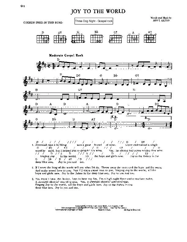 télécharger la partition d'accordéon Joy to the world (Chant : Three Dog Night) (Gospel Rock) au format PDF