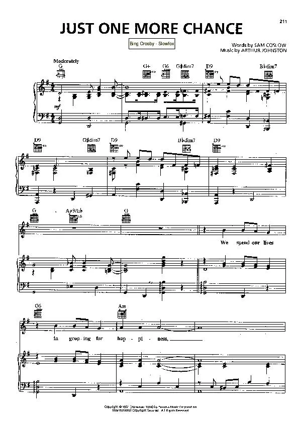 télécharger la partition d'accordéon Just one more chance (Chant : Bing Crosby) (Slow Fox-Trot) au format PDF