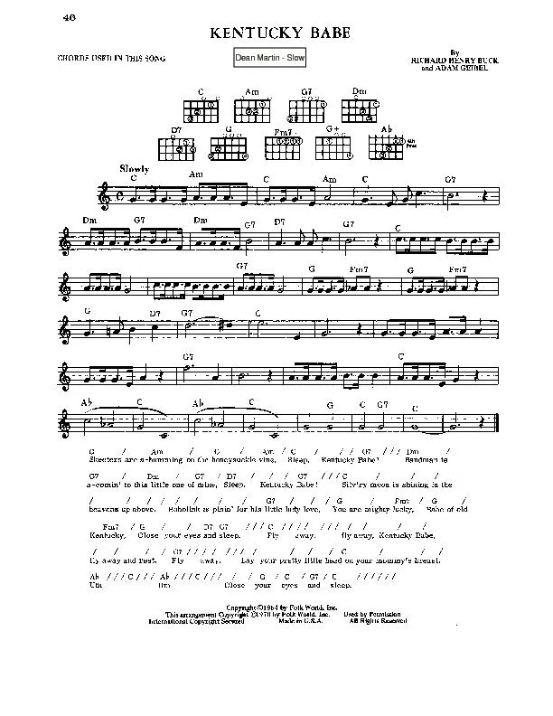 télécharger la partition d'accordéon Kentucky Babe (Chant : Dean Martin) (Slow) au format PDF