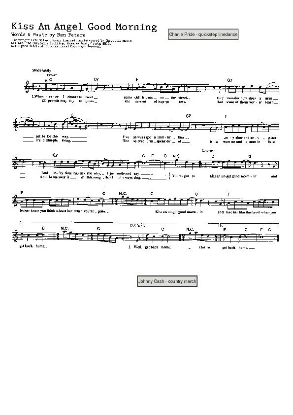 télécharger la partition d'accordéon Kiss an angel good morning (Chant : Charlie Pride) (Quickstep Linedance) au format PDF