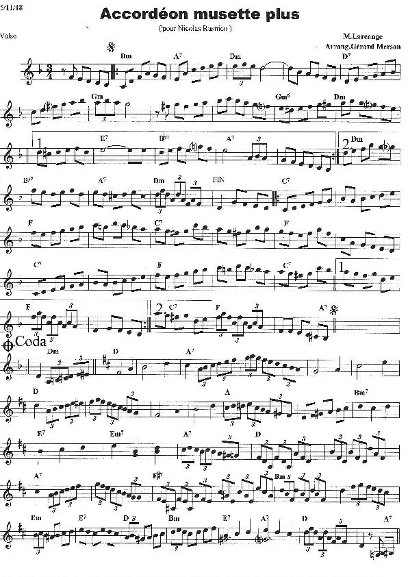 télécharger la partition d'accordéon Accordéon musette plus (Arrangement : Gérard Merson) (Valse) au format PDF