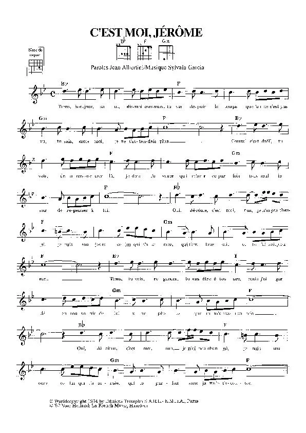 télécharger la partition d'accordéon C'est moi Jérôme (Chant : C Jérôme) au format PDF