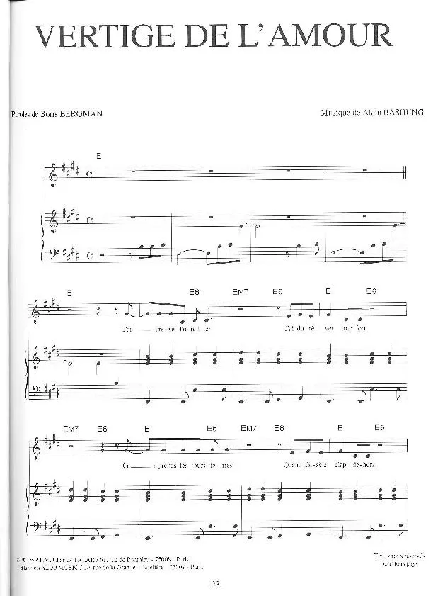 télécharger la partition d'accordéon Vertige de l'amour (Pop Rock) au format PDF