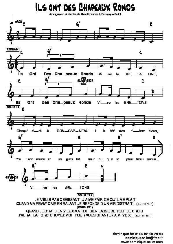 télécharger la partition d'accordéon Ils ont des chapeaux ronds (Arrangement : Marc Provance et Dominique Bellot) (Danse Folklorique) au format PDF