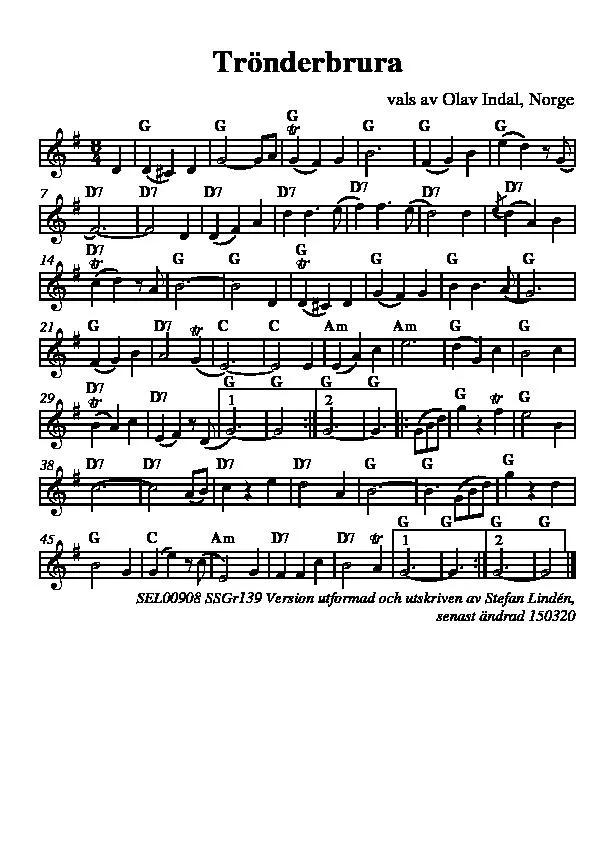 télécharger la partition d'accordéon Trönderbrura (La Mariée) (Arrangement : Olav Indal / Norge) (Valse) au format PDF
