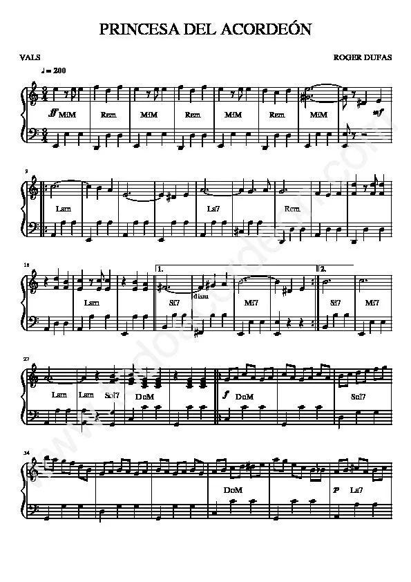 télécharger la partition d'accordéon Princesa del Accordéon (Princesse Accordéon) (Valse) au format PDF