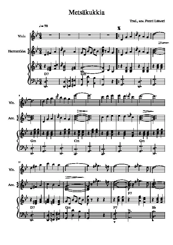 télécharger la partition d'accordéon Metsäkukkia (Fleurs forestières) (Arrangement : Pentti Lääveri) (Valse) au format PDF