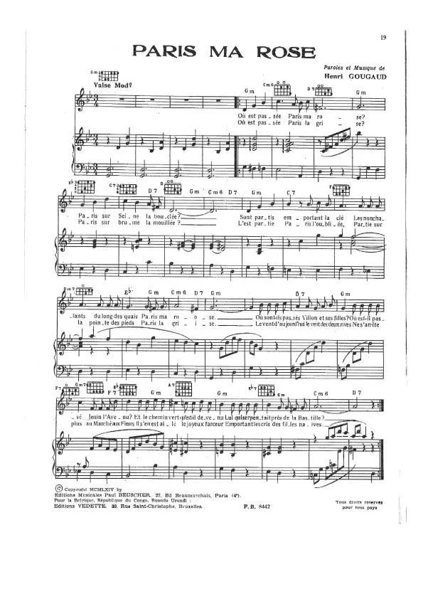 télécharger la partition d'accordéon Paris ma rose (Chant : Serge Reggiani) (Valse) au format PDF