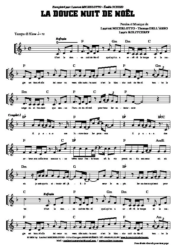 télécharger la partition d'accordéon La douce nuit de noël (Slow) au format PDF