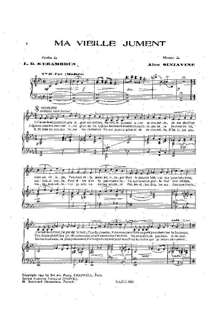 télécharger la partition d'accordéon Ma vieille jument (Chant : André Claveau) (Fox) au format PDF