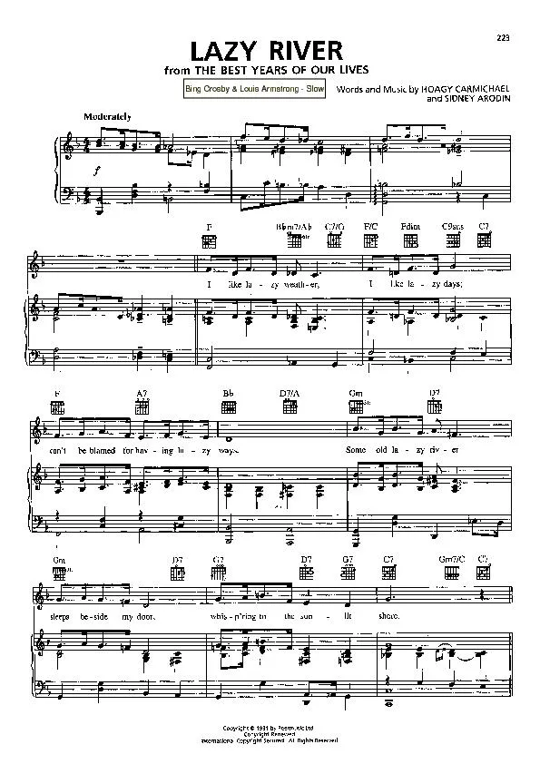 télécharger la partition d'accordéon Lazy River (Du Film : The best years of our lives) (Chant : Bing Crosby / Louis Armstrong) (Slow) au format PDF