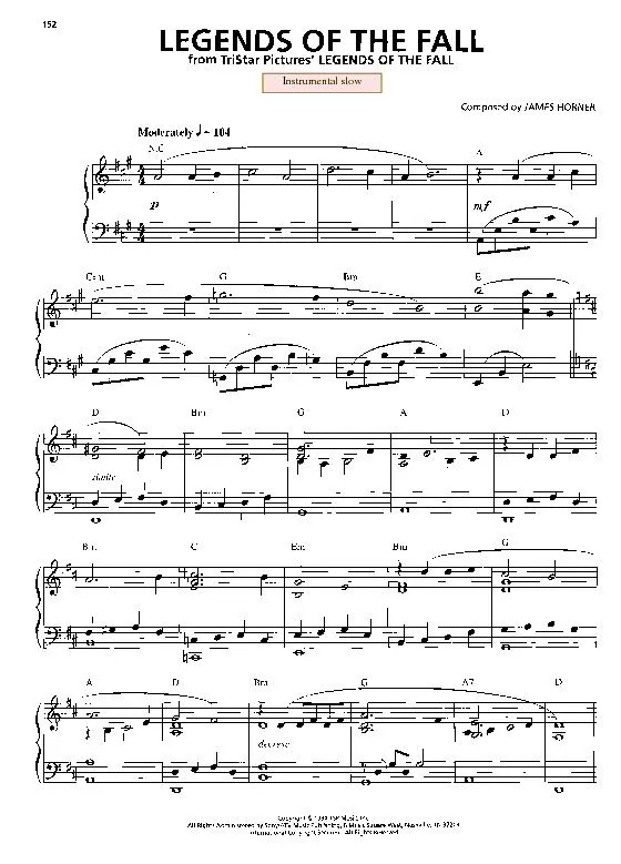 télécharger la partition d'accordéon Legends of the fall theme (Ballade Instrumentale) au format PDF