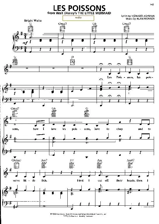 télécharger la partition d'accordéon Les poissons (Du Film : The Little Mermaid) (Valse) au format PDF