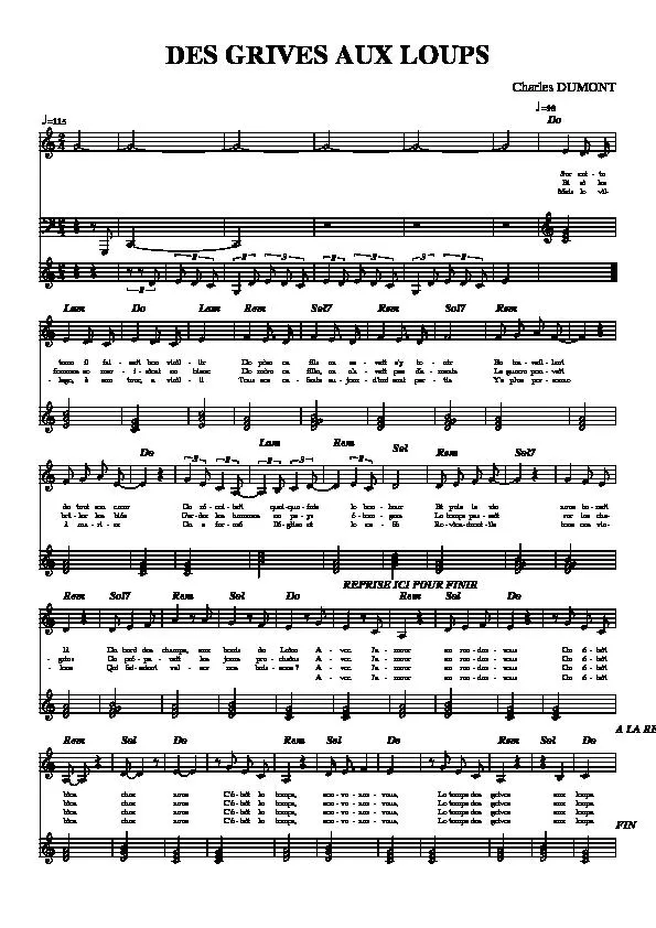 télécharger la partition d'accordéon Des grives aux loups (Chant : Charles Dumont) (Relevé) au format PDF
