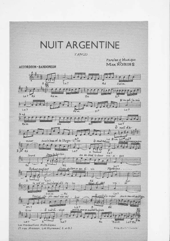 télécharger la partition d'accordéon Nuit Argentine (Orchestration) (Tango Chanté) au format PDF