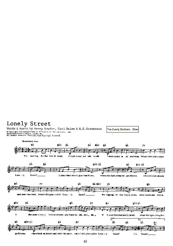 télécharger la partition d'accordéon Lonely Street (Interprètes : The Everly Brothers) (Slow) au format PDF
