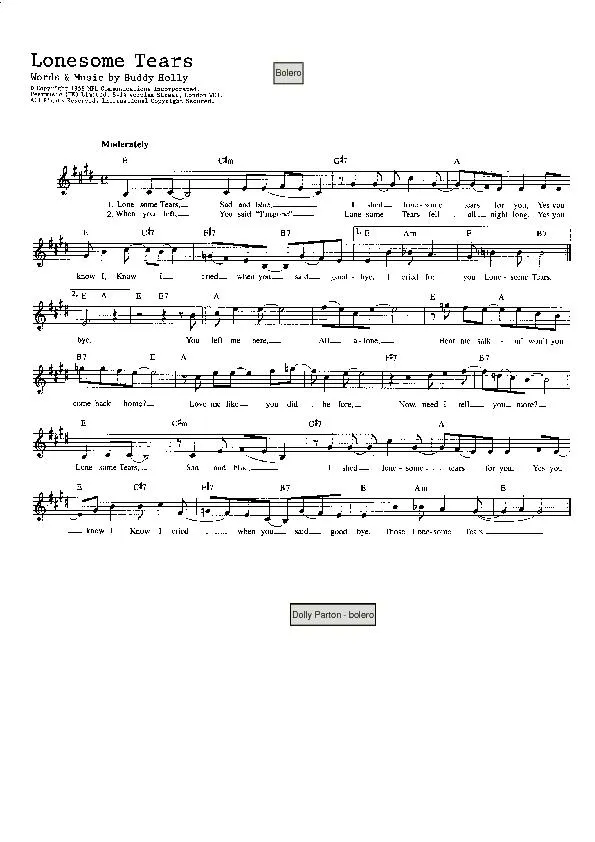télécharger la partition d'accordéon Lonesome tears (Boléro) au format PDF